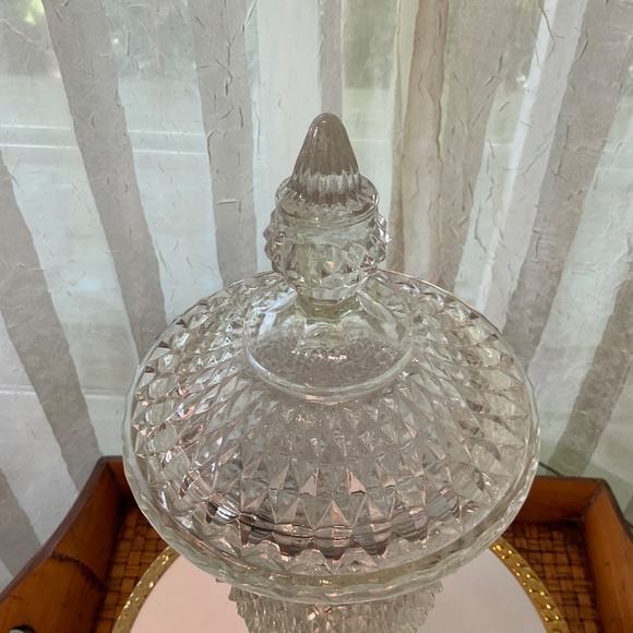 Vintage Large 15-1/2” Indiana Glass Tiara Diamond Point Apothecary Jar - Picture 3 of 13